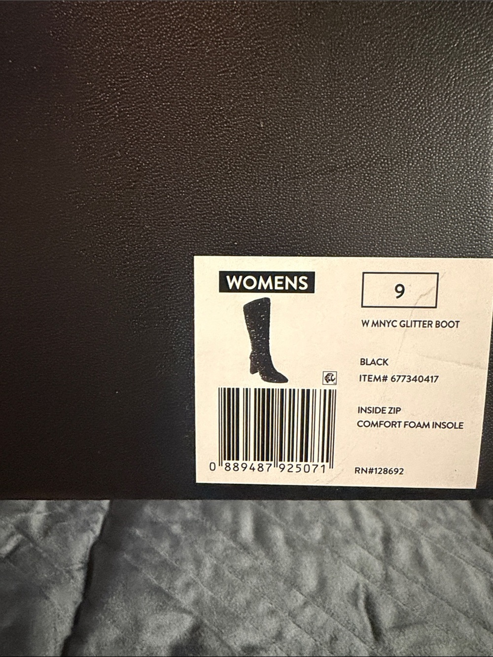 W MNYC Black Glitter Knee-High Boot with Comfort Foam Insole